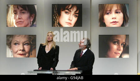 Academy of Motion Picture Arts and Sciences President Sid Ganis and Oscar winner Mira Sorvino announce the nominations for 'Performance by an Actress in a Leading Role', during the nominations ceremony for the 78th Academy Awards, Samuel Goldwyn Theatre, Los Angeles. Stock Photo