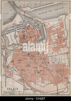 CALAIS antique town city plan de la ville. Pas-de-Calais carte, 1910 old map Stock Photo