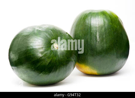 Two Fresh African Watermelons Isolated on White Stock Photo