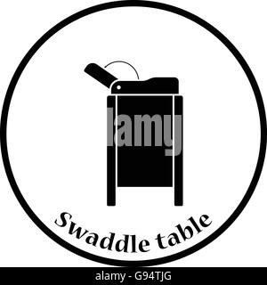 Baby swaddle table icon. Thin circle design. Vector illustration. Stock Vector