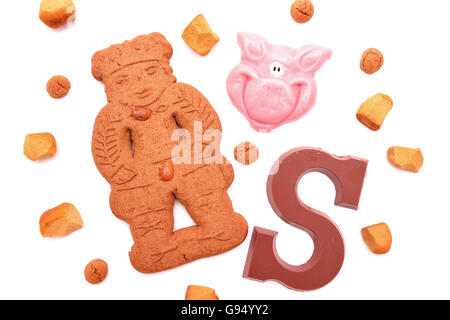 Traditional cookies, gingerbread man and marzipan for the celebration of Sinterklaas, a dutch holiday on december the fifth Stock Photo
