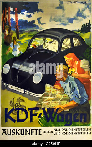 Poster advertising Volkswagen car as KdF cars 1938 Berlin Nazi Germany Stock Photo