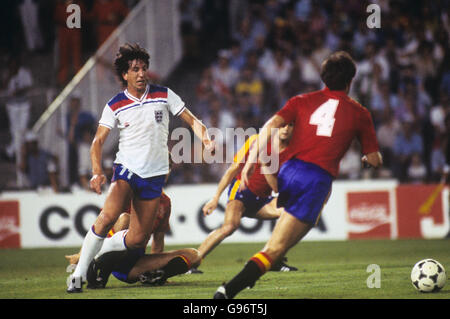 Soccer - World Cup Spain 1982 - Group B - England v Spain. England's Paul Mariner (left) in action Stock Photo
