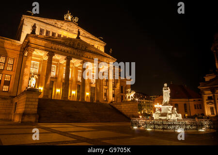 Berlin Konzerthaus (concert house) and statue of Friedrich Schiller, Gendarmenmarkt, shot at night.