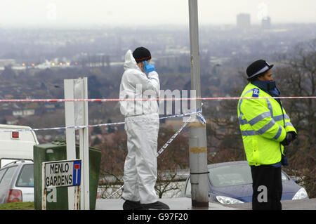 Police appealed for help in tracking down the killers of two young people gunned down in a 'cold-blooded' shooting in south London, Tuesday 7 March 2006. A 20-year-old man and 21-year-old woman were shot dead after two masked men burst into an address in Upper Norwood early this morning.The male victim's twin brother was also shot and seriously injured in the attack and is being treated in a south London hospital, Scotland Yard said. See PA story POLICE Deaths. PRESS ASSOCIATION Photo. Photo credit should read: Stefan Rousseau/PA Stock Photo