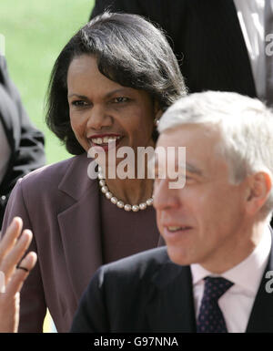 British Foreign Secretary Jack Straw and US Secretary of State, Dr Condoleezza Rice at Ewood Park in Blackburn, the home of Blackburn Rovers football club, Friday March 31, 2006. A huge security operation is underway today as Dr Rice begins her two-day tour of England's North West. See PA story POLITICS Rice. PRESS ASSOCIATION photo. Photo credit should read: Peter Byrne/PA Stock Photo