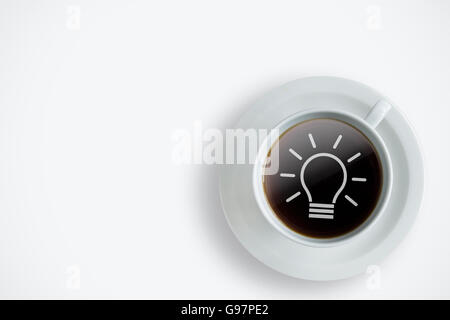 Fresh cup of coffee with idea icon Stock Photo