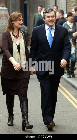 Chancellor Gordon Brown and wife Sarah arrive for the civil partnership ceremony of former EastEnders star Michael Cashman, 55 and his partner of 23 years Paul Cottingham, 41, in London, Saturday March 11, 2006. Mr Cashman, who is now a Labour Euro-MP and gay rights activist, played the first major gay character in EastEnders in the mid-1980s. See PA Story SHOWBIZ Wedding. PRESS ASSOCIATION Photo. Photo credit should read: Steve Parsons/PA. Stock Photo