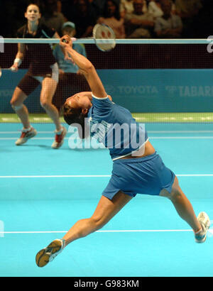 Scotland's Susan Hughes in action against New Zealand's Rebecca Leigh during the Women's Singles at the Melbourne Exhibition Centre, during the 18th Commonwealth Games in Melbourne, Australia, Wednesday March 22, 2006. PRESS ASSOCIATION Photo. Photo credit should read: Sean Dempsey/PA. Stock Photo