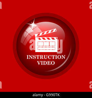 Instruction video icon. Internet button on red background. Stock Photo