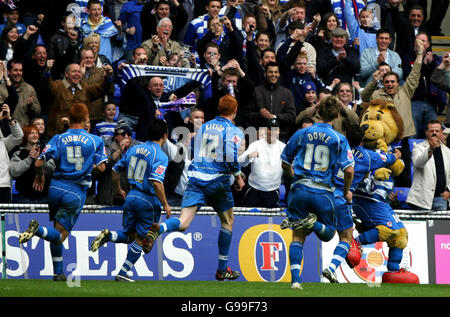 Reading's mascot Kingsley Royal with match day mascots, match officials ...