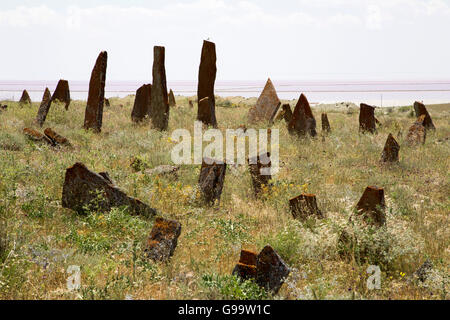 ancient tombstones on  Tuz Lake area, Turkey Stock Photo