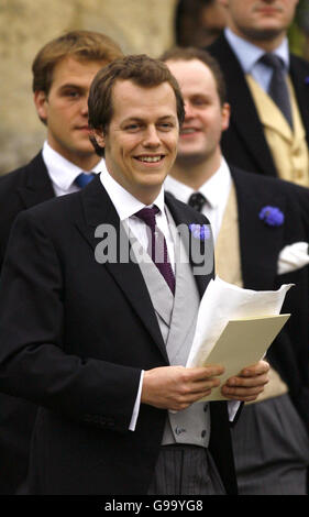 Tom Parker Bowles, son of The Duchess of Cornwall, ahead of the wedding of his sister Laura to Harry Lopes at St Cyriac's Church in Lacock, Wiltshire. Stock Photo