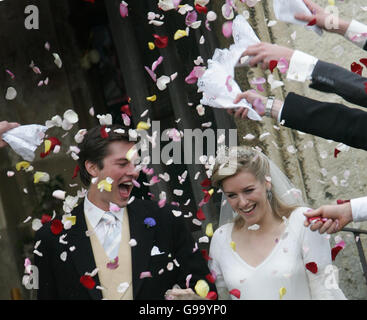 Laura Parker Bowles and Harry Lopes after their wedding at at St Cyriac's Church in Lacock, Wiltshire. Stock Photo