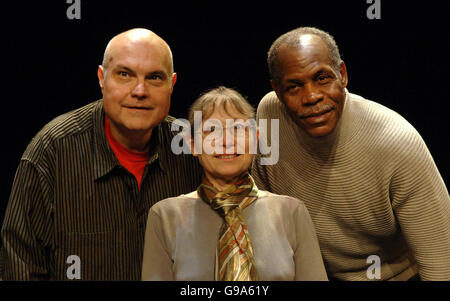 Cast members (L-R) Mike McShane, real-life 'exoneree' Sunny Jacobs and Danny Glover during a photocall for the play 'The Exonerated' at The Riverside Studios in Hammersmith, west London. Stock Photo