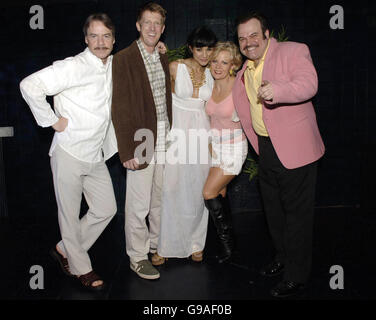 The cast of the play (from the left) Alan Turner, Ian Porter, Marem Hernandez, Wendy Morgan and Shaun Williamson after the curtain call for the first night of 'Road To Nirvana', at The King's Head theatre in Islington, north London. Stock Photo