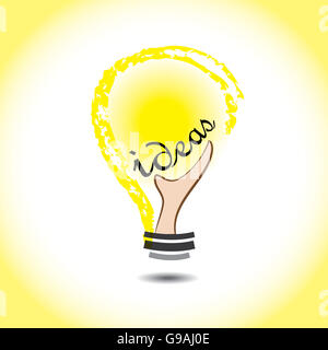 Hand in the light bulb full of bright ideas Stock Photo