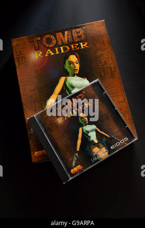 The original Tomb Raider PC game from 1996 an action-adventure video game developed by Core Design featuring the primary character Lara Croft Stock Photo