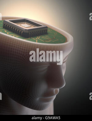 Microchip in place of the human brain. Concept of science and technology. Stock Photo