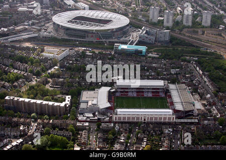 An aerial view of Highbury as Arsenal play their last match at the ground before moving to their new stadium at Ashburton Grove Stock Photo