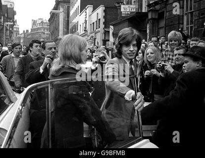 Mick Jagger of The Rolling Stones and Marianne Faithfull at the Stock ...