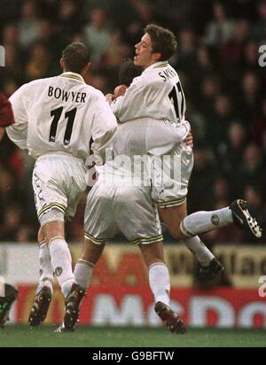 Leeds United's Alan Smith congratulates the fans on their support ...