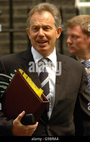 British Prime Minister Tony Blair leaves No10 Downing Street, central London, for parliamentary questions at Westminster. Stock Photo