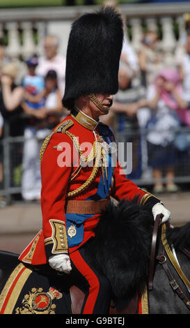 The Prince of Wales, also Colonel of the Welsh Guards, during the Colonel's Review ahead of next Saturday's Trooping the Colour, in the Mall, London. Stock Photo