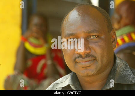 Embargoed to 0001 Monday June 19 Daniel Kiptugen Oxfan programme co-ordinatar in Kenya talks to observers after the peace talks between the Kenyan Pastorlist tribe Takana and the Merile tribe from Ethiopia, one mile from the Ethiopian Border in Todonganya Kenya. Stock Photo