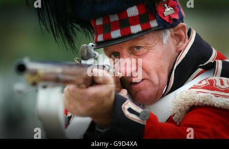 Keith Gregory wears an 1815 Black Watch uniform as he prepares for The Game Conservancy Scottish Fair this weekend at Scone Palace, Perthshire. Stock Photo