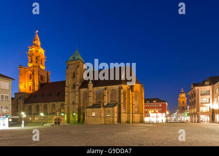 Kilianskirche church in the evening, Kiliansplatz square, in the back the Hafenmarktturm tower, Heilbronn, Baden-Wuerttemberg Stock Photo