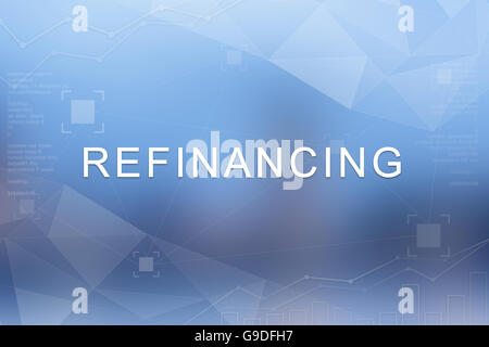 Refinancing word on blue blurred and polygon background Stock Photo