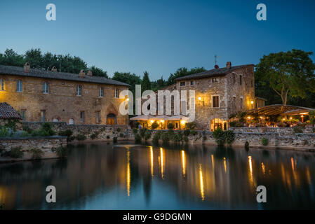 Medieval small Tuscan town famous for its thermal waters, Bagno Vignoni. Stock Photo
