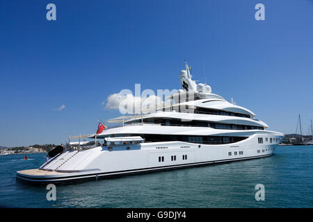 Lady Lara a super yacht in Ibiza Old Town harbour. Stock Photo