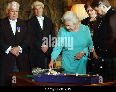 Britain's Queen Elizabeth II attends a ceremony to present the Lord Justice General, Lord Hamilton with a new mace, taking place in the Palace of Holyroodhouse. Stock Photo