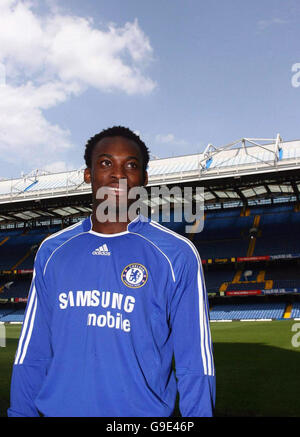 Chelsea's Michael Essien during a photocall to launch the club's new kit at Stamford Bridge, London. Stock Photo