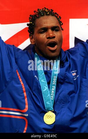 Sydney 2000 Olympics - Boxing - Men's 91kg plus - Final. Great Britain's Audley Harrison celebrates his Gold medal success Stock Photo