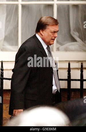 Deputy Prime Minister John Prescott leaves his London home, after his office confirmed that Westminster's sleaze watchdog had launched a preliminary inquiry into allegations surrounding Mr Prescott and claims that he had meetings with the American billionaire behind the company which owns the Millennium Dome. Stock Photo