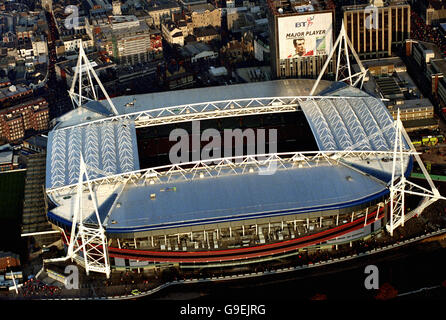 An aerial view of the Millennium Stadium in Cardiff. Stock Photo