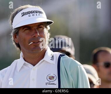 Fred Couples tees off during a practice session at Royal Liverpool Golf Club, Hoylake. Stock Photo