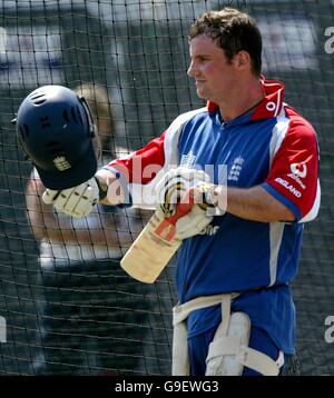 England captain Andrew Strauss during a practice session at Old Trafford, Manchester. Stock Photo