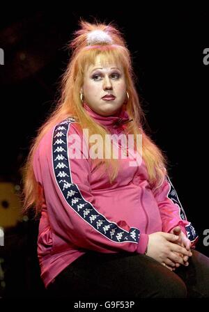 Library filer dated 31/03/2004 of comedian Matt Lucas on stage as Little Britain character Vicky Pollard. Illiterate nursery staff who discuss their nights out drinking in front of toddlers risk creating a generation of 'Vicky Pollards', a teachers' leader warned today. Stock Photo