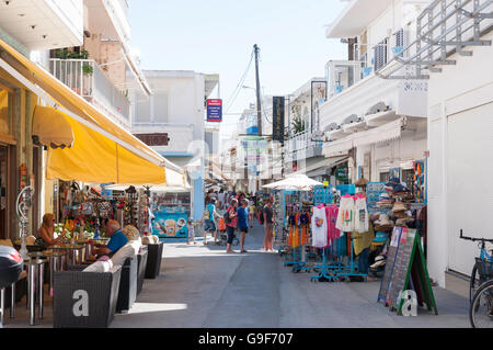 Street with tourist shops and restaurants,  Kardamena, Kos (Cos), The Dodecanese, South Aegean Region, Greece Stock Photo
