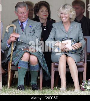 The Prince of Wales and the Duchess of Cornwall during the Mey Highland games in Caithness. Stock Photo