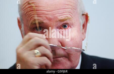 Home Secretary John Reid speaks during a press conference at the Central Hall, in Westminister. Stock Photo