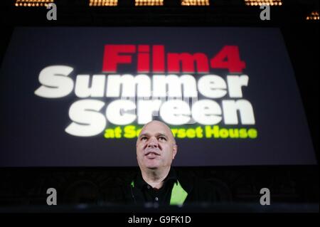 English Patient director Anthony Minghella introduces Alfred Hitchcock's North by Northwest to launch Film4 Summer Screen at Somerset House in central London. Stock Photo