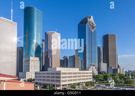 Skyscrapers in downtown Houston skyline. Stock Photo