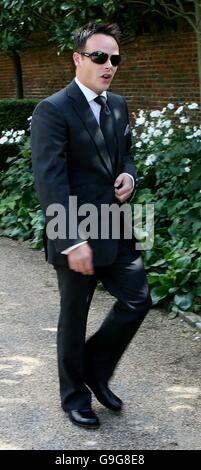 Ant McPartlin of TV comedy duo Ant and Dec arriving at the wedding of Russ Lindsay and Sally Meen at the Great Fosters Hotel in Egham, Surrey, today. Stock Photo