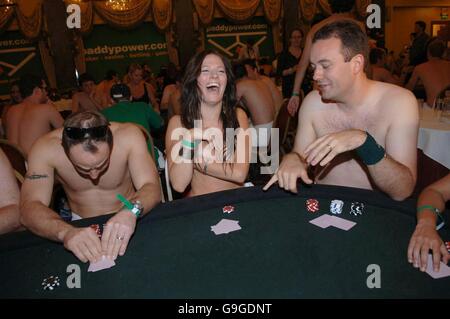 Poker players at the World Strip Poker Championships at the Cafe Royal in central London. Stock Photo