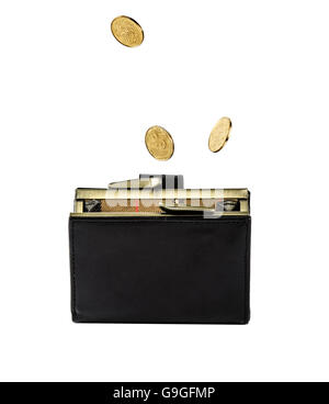 Black purse with Ukrainian coins isolated on white Stock Photo